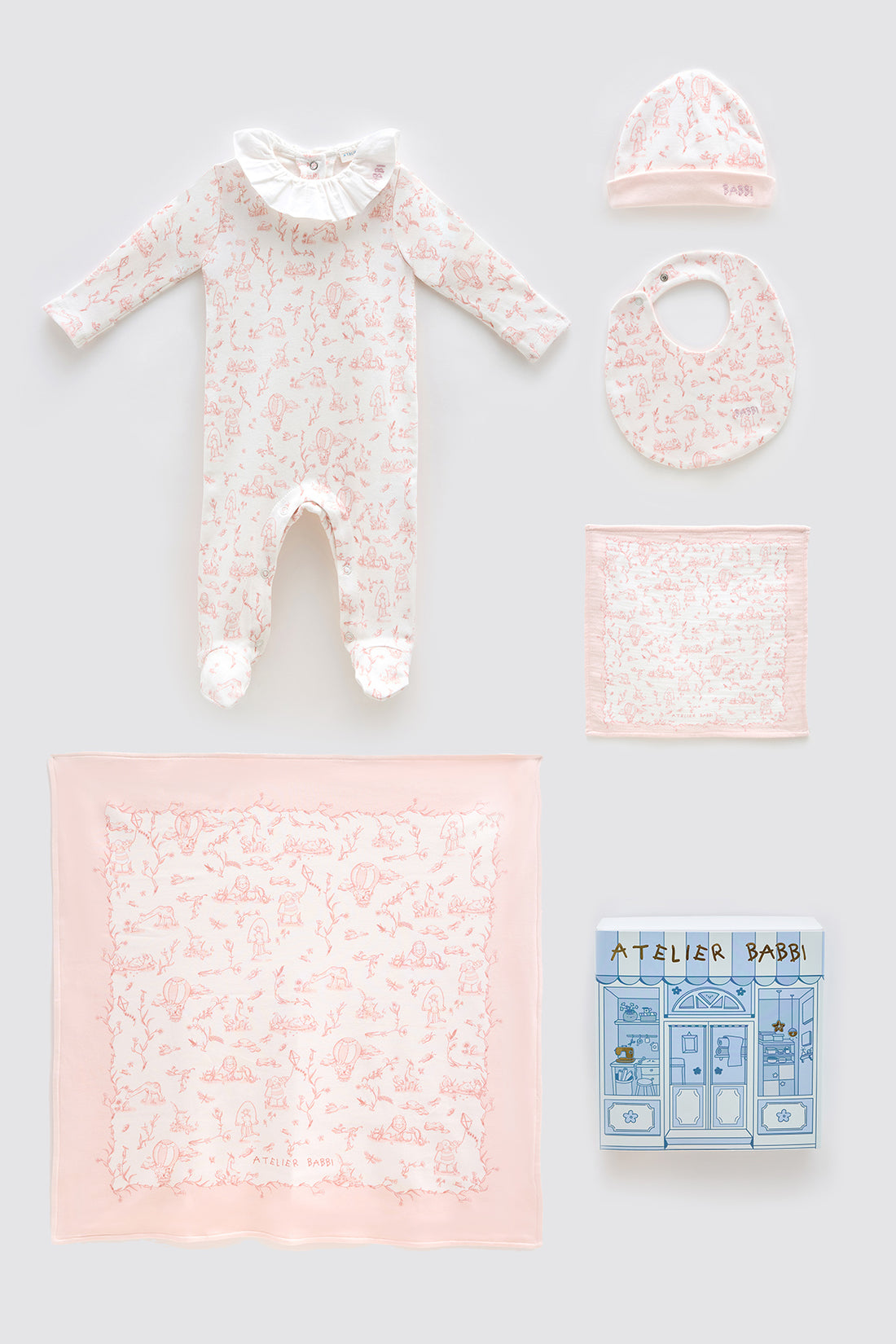 Newborn Set (5-Piece) — Toile De Jouy / Pink