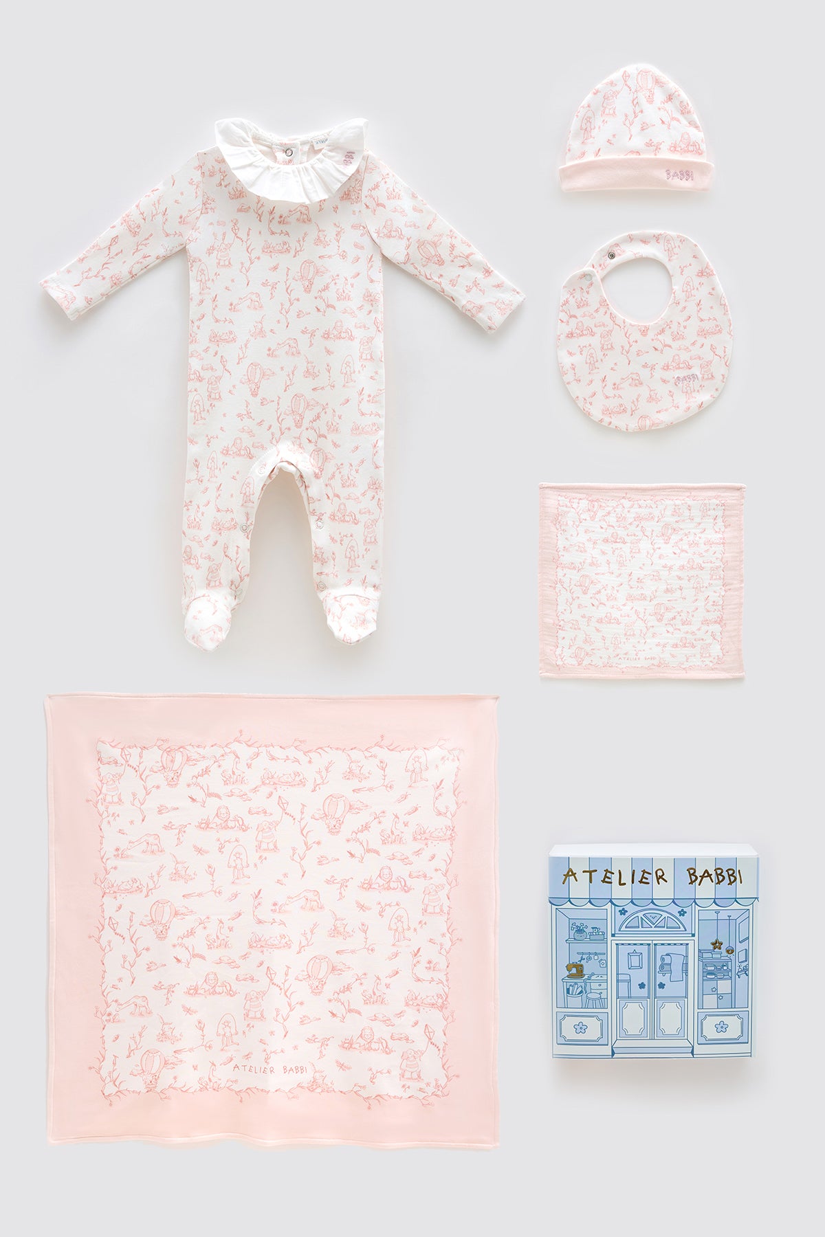 Newborn Set (5-Piece) — Toile De Jouy / Pink